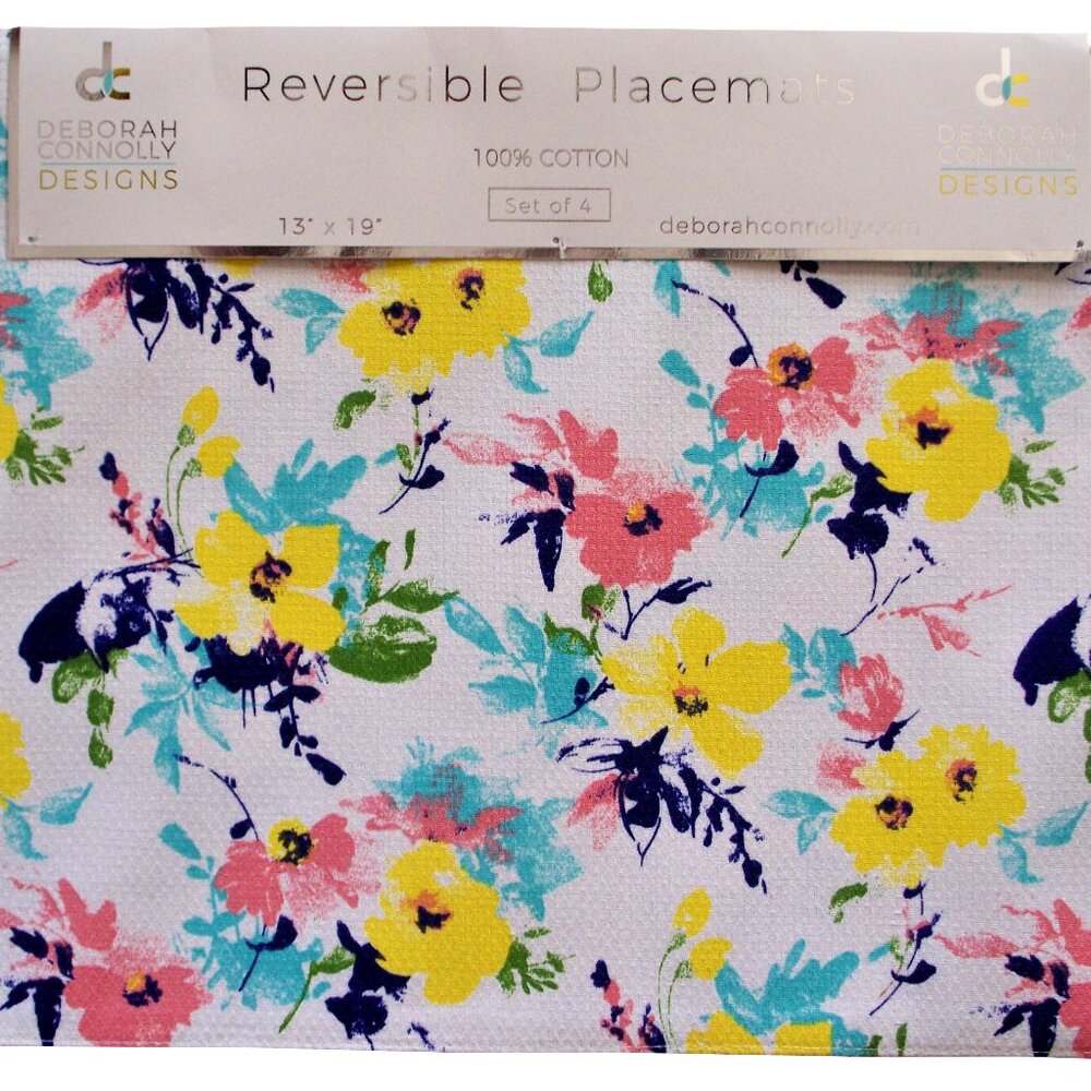 Deborah Connolly Set of 4 Cotton Placemats  NWT 13"x19" Spring Summer Floral